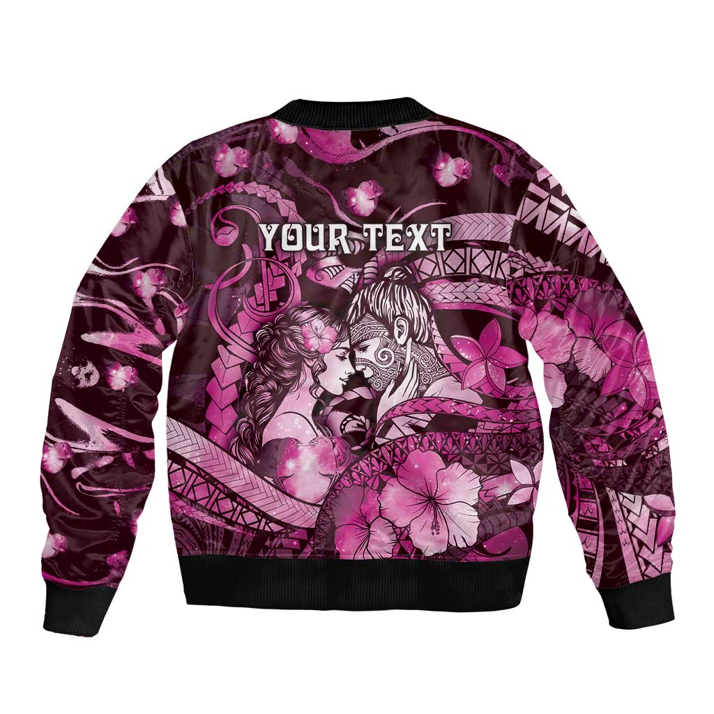 Personalised Maori Romantic Valentine Bomber Jacket The Hongi Kiss Pink Galaxy DT05 - Polynesian Pride