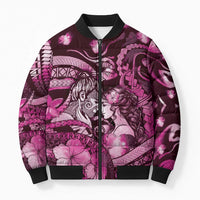 Personalised Maori Romantic Valentine Bomber Puffer Jacket The Hongi Kiss Pink Galaxy DT05 Unisex Pink - Polynesian Pride