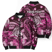 Personalised Maori Romantic Valentine Bomber Puffer Jacket The Hongi Kiss Pink Galaxy DT05 - Polynesian Pride