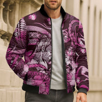 Personalised Maori Romantic Valentine Bomber Puffer Jacket The Hongi Kiss Pink Galaxy DT05 - Polynesian Pride