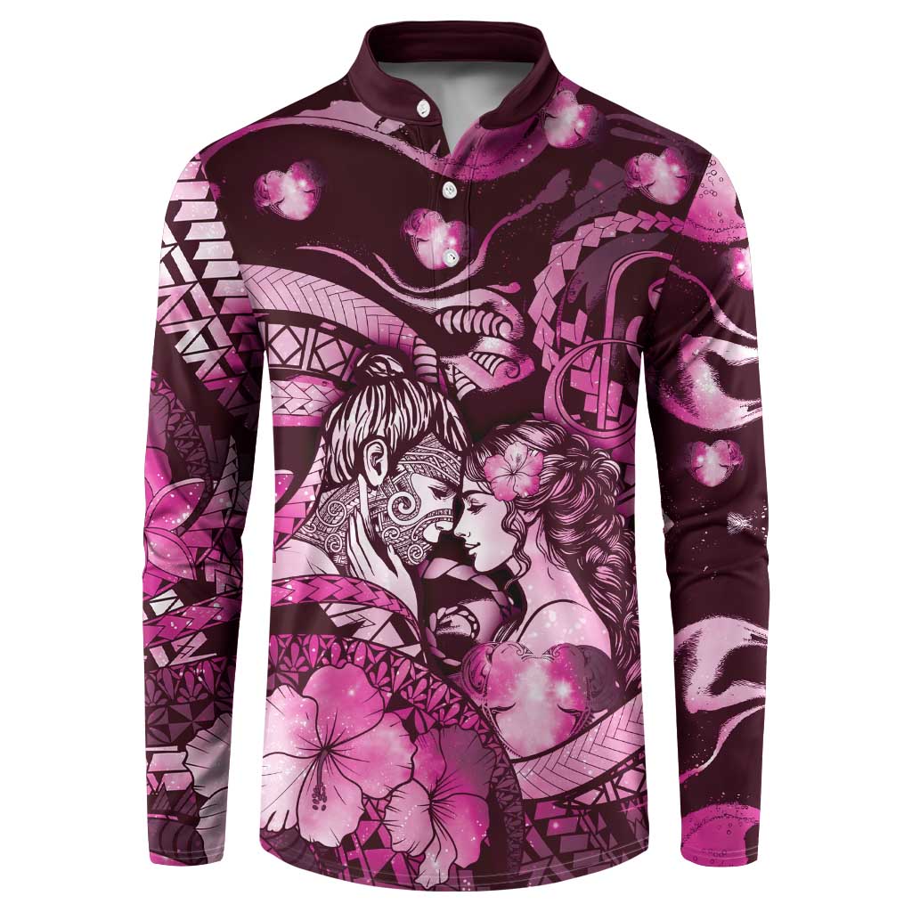 Personalised Maori Romantic Valentine Button Sweatshirt The Hongi Kiss Pink Galaxy DT05 Pink - Polynesian Pride