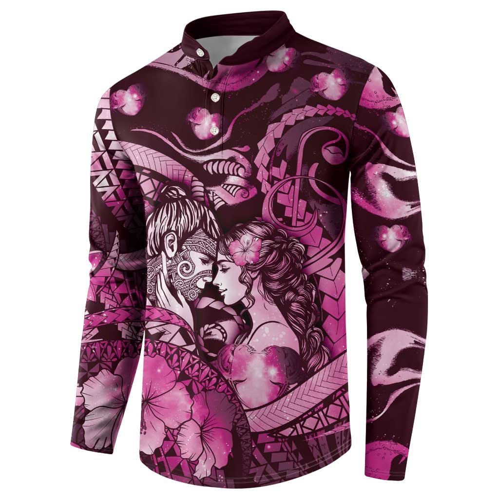 Personalised Maori Romantic Valentine Button Sweatshirt The Hongi Kiss Pink Galaxy DT05 - Polynesian Pride
