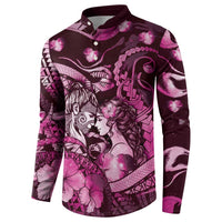 Personalised Maori Romantic Valentine Button Sweatshirt The Hongi Kiss Pink Galaxy DT05 - Polynesian Pride