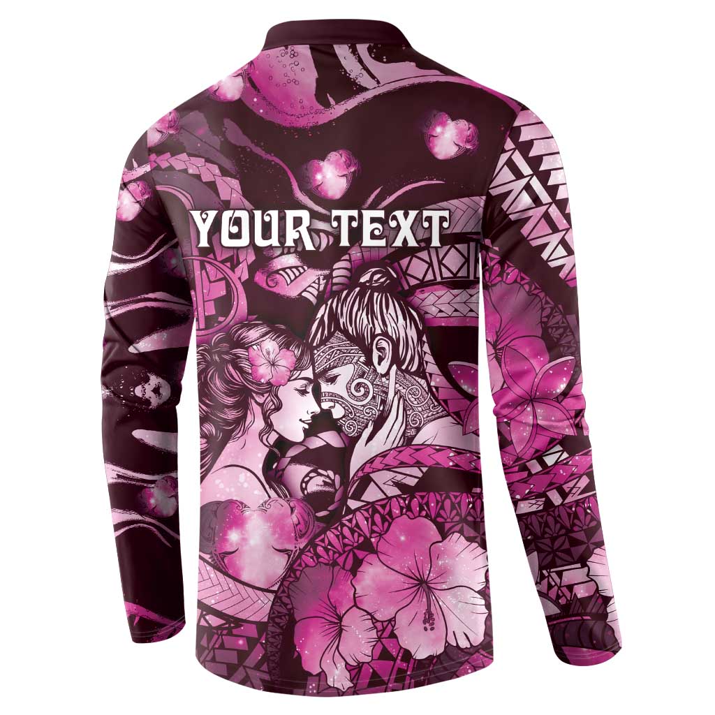 Personalised Maori Romantic Valentine Button Sweatshirt The Hongi Kiss Pink Galaxy DT05 - Polynesian Pride