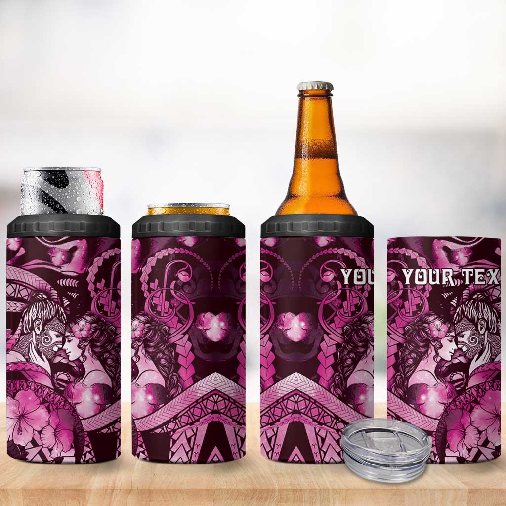 Personalised Maori Romantic Valentine 4 in 1 Can Cooler Tumbler The Hongi Kiss Pink Galaxy