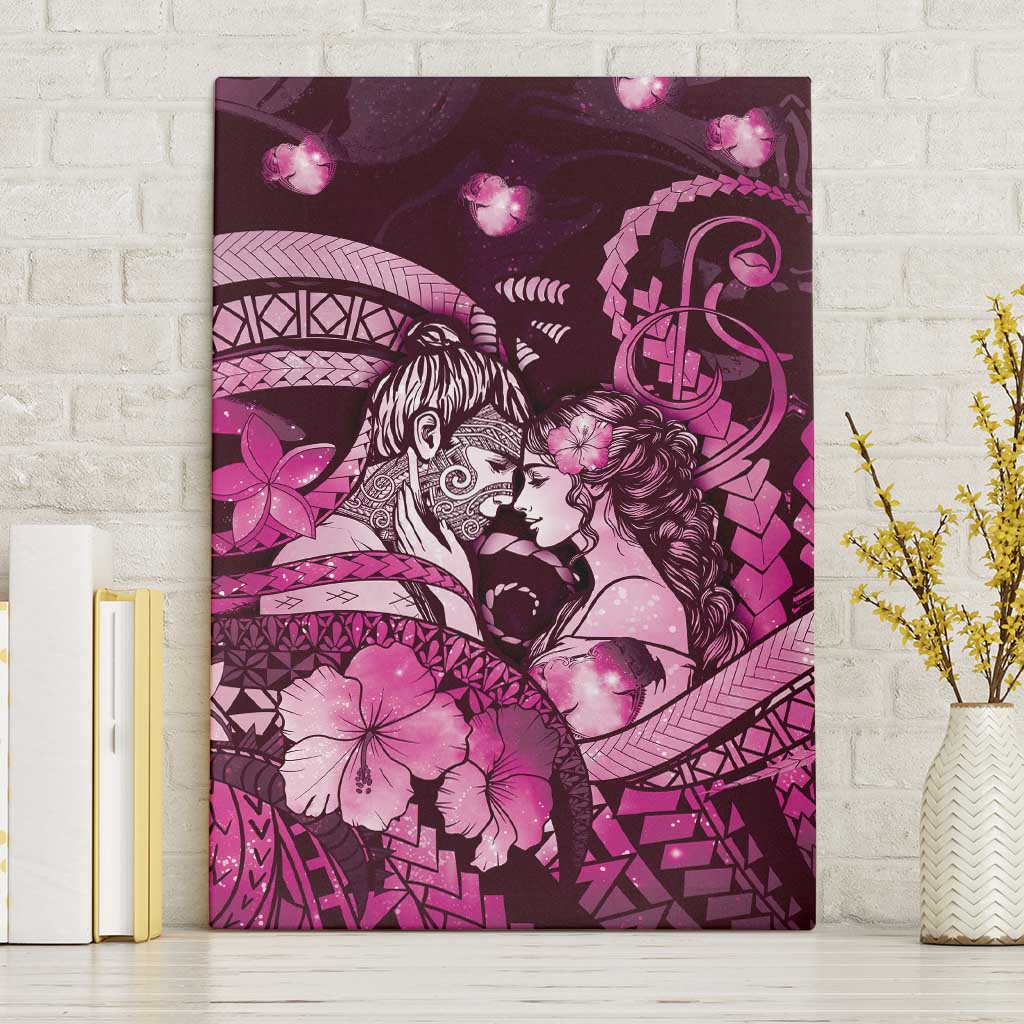Maori Romantic Valentine Canvas Wall Art The Hongi Kiss Pink Galaxy DT05 Without Frame Pink - Polynesian Pride