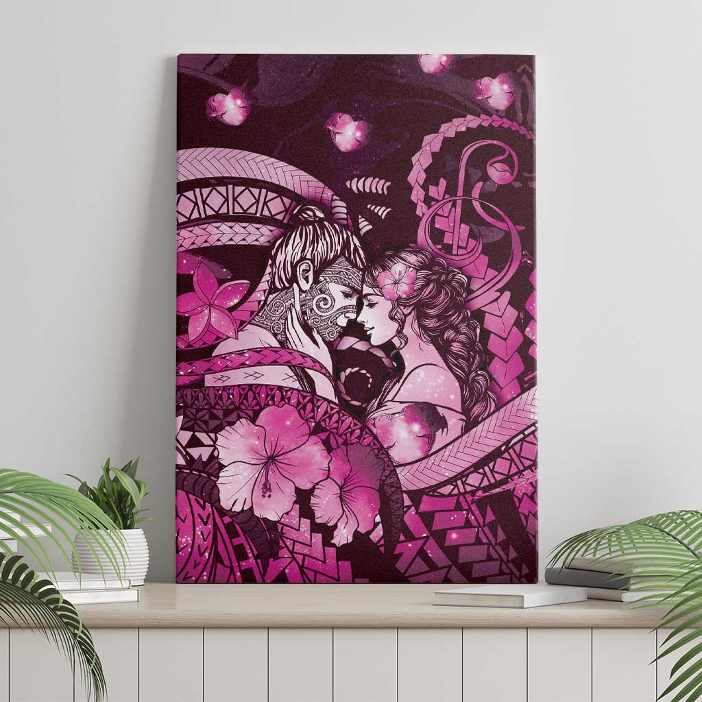 Maori Romantic Valentine Canvas Wall Art The Hongi Kiss Pink Galaxy DT05 - Polynesian Pride