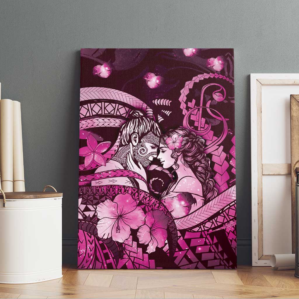 Maori Romantic Valentine Canvas Wall Art The Hongi Kiss Pink Galaxy DT05 - Polynesian Pride