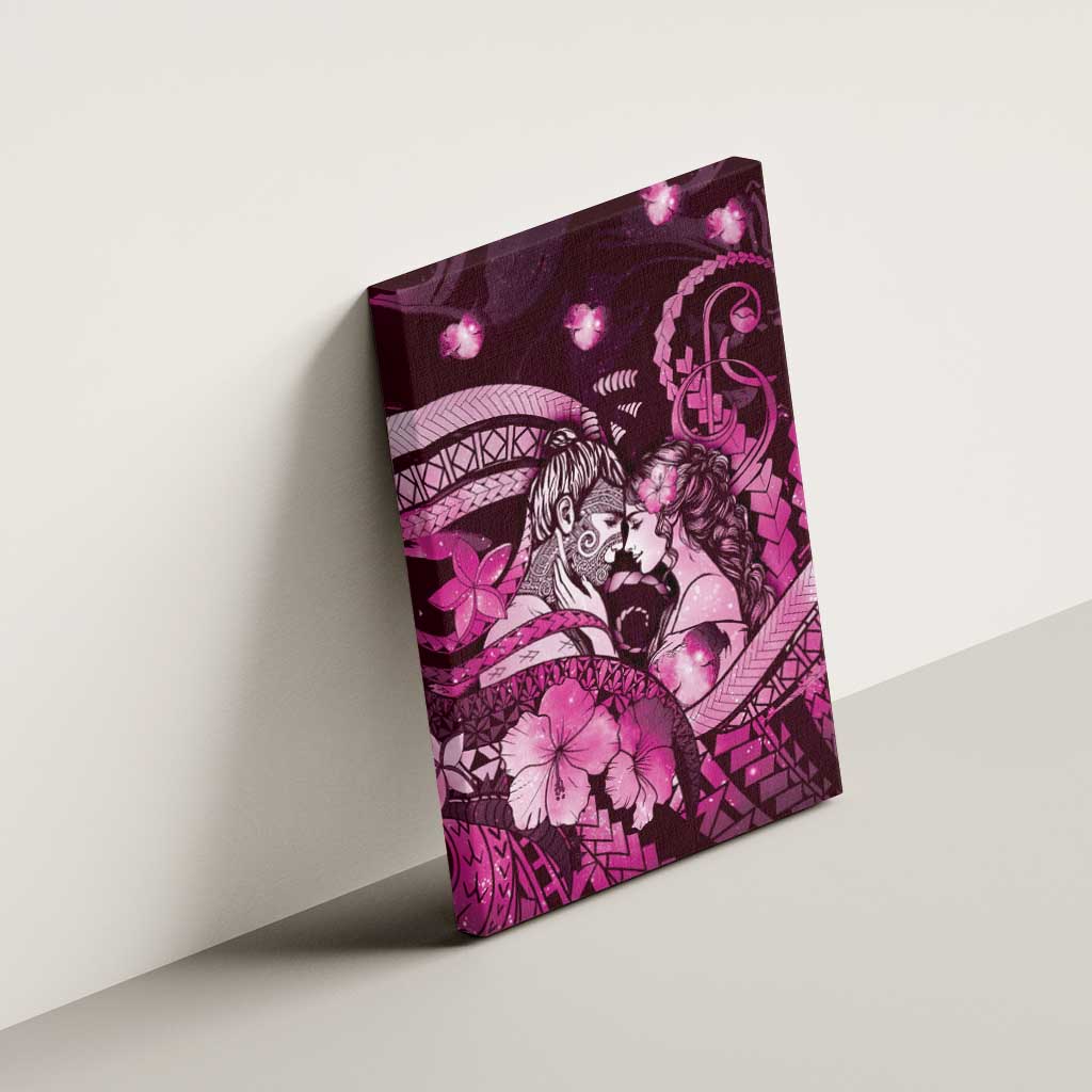 Maori Romantic Valentine Canvas Wall Art The Hongi Kiss Pink Galaxy DT05 - Polynesian Pride