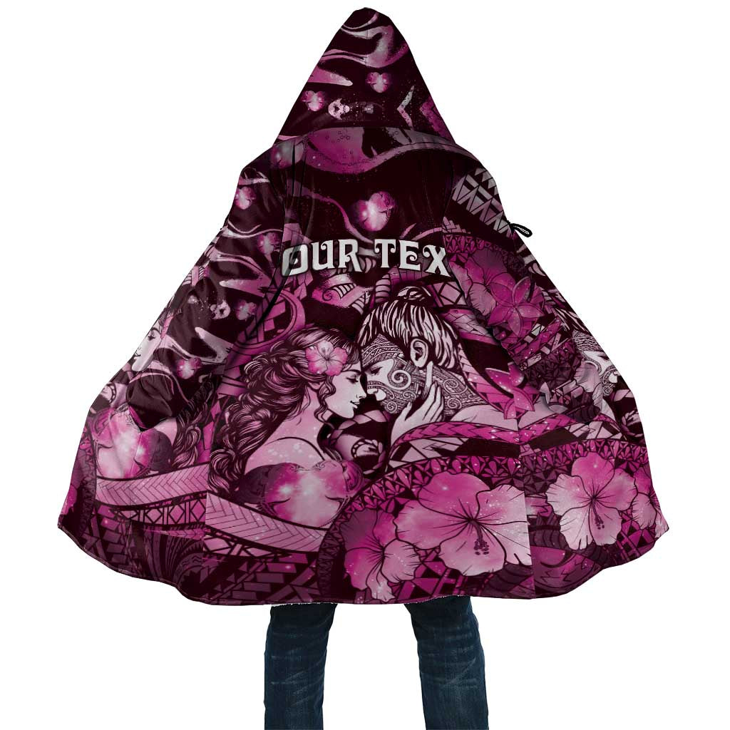 Personalised Maori Romantic Valentine Cloak The Hongi Kiss Pink Galaxy DT05 Unisex Pink - Polynesian Pride