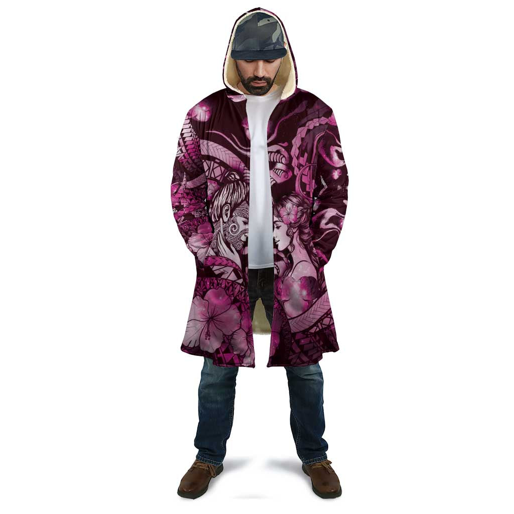 Personalised Maori Romantic Valentine Cloak The Hongi Kiss Pink Galaxy DT05 - Polynesian Pride