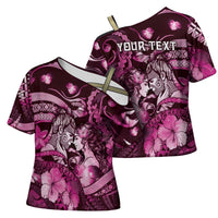 Personalised Maori Romantic Valentine Cross Shoulder Shirt The Hongi Kiss Pink Galaxy DT05 - Polynesian Pride
