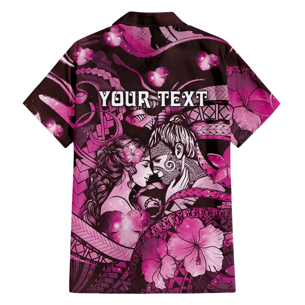 Personalised Maori Romantic Valentine Family Matching Long Sleeve Bodycon Dress and Hawaiian Shirt The Hongi Kiss Pink Galaxy