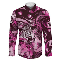 Personalised Maori Romantic Valentine Family Matching Tank Maxi Dress and Hawaiian Shirt The Hongi Kiss Pink Galaxy