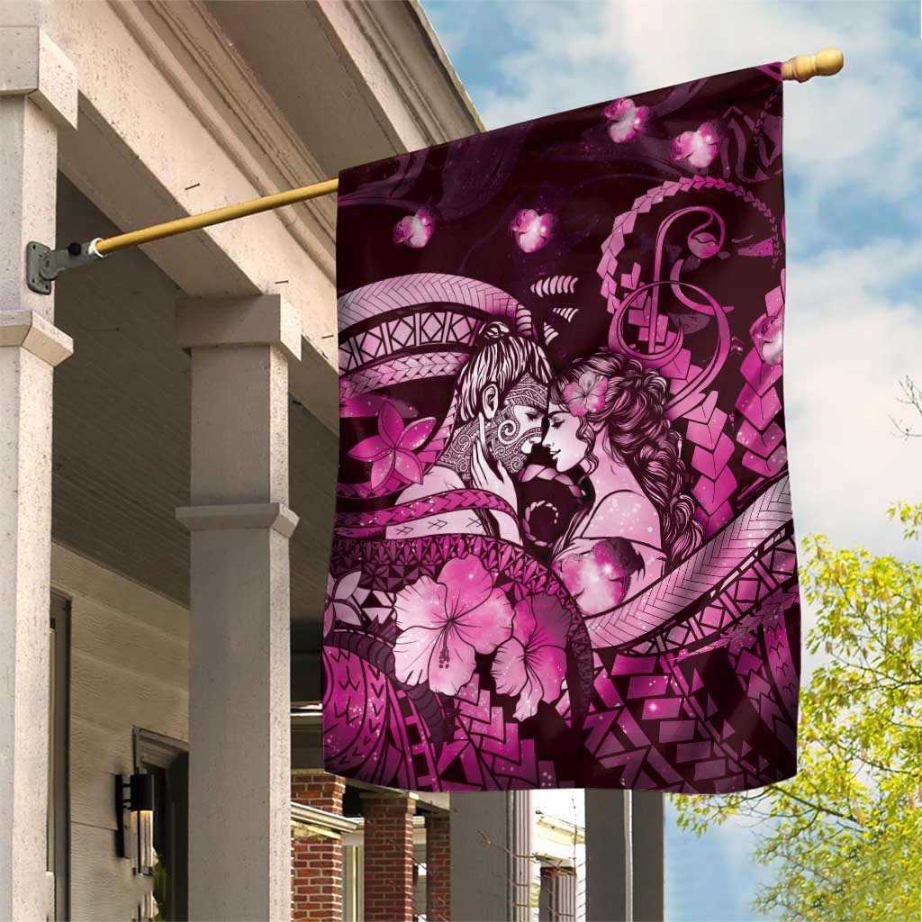 Maori Romantic Valentine Garden Flag The Hongi Kiss Pink Galaxy DT05 House Flag Pink - Polynesian Pride
