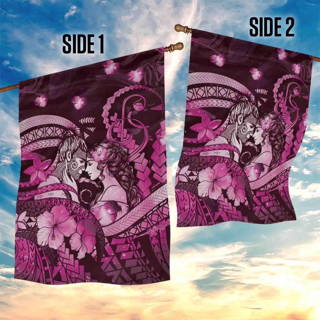 Maori Romantic Valentine Garden Flag The Hongi Kiss Pink Galaxy DT05 - Polynesian Pride