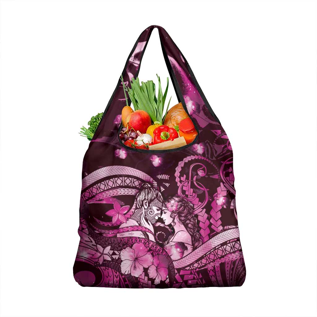 Maori Romantic Valentine Grocery Bag The Hongi Kiss Pink Galaxy DT05 1-pack One Size Pink - Polynesian Pride