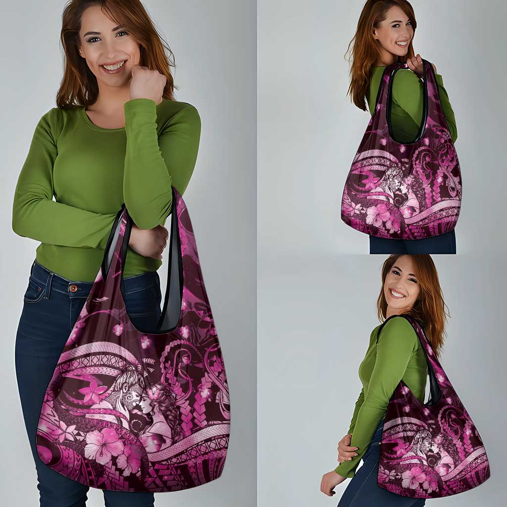Maori Romantic Valentine Grocery Bag The Hongi Kiss Pink Galaxy DT05 - Polynesian Pride