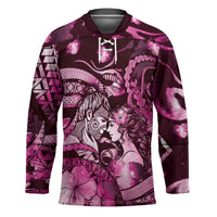 Personalised Maori Romantic Valentine Hockey Jersey The Hongi Kiss Pink Galaxy DT05 Unisex Pink - Polynesian Pride
