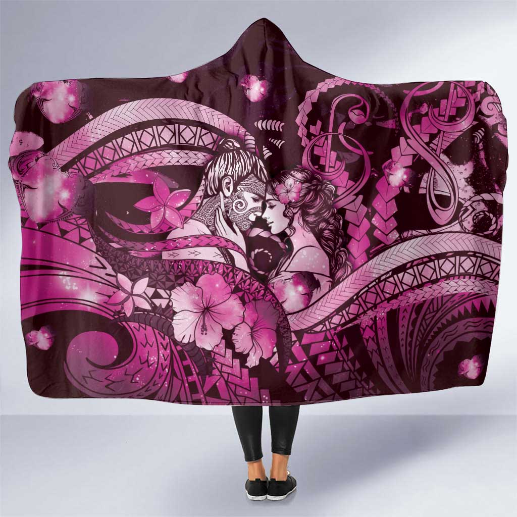 Maori Romantic Valentine Hooded Blanket The Hongi Kiss Pink Galaxy DT05 One Size Pink - Polynesian Pride