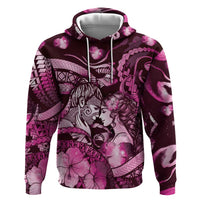 Personalised Maori Romantic Valentine Hoodie The Hongi Kiss Pink Galaxy DT05 Pullover Hoodie Pink - Polynesian Pride
