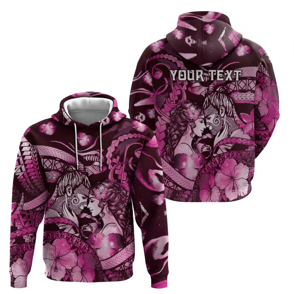 Personalised Maori Romantic Valentine Hoodie The Hongi Kiss Pink Galaxy DT05 - Polynesian Pride
