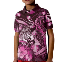 Personalised Maori Romantic Valentine Kid Polo Shirt The Hongi Kiss Pink Galaxy DT05 Kid Pink - Polynesian Pride