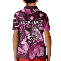 Personalised Maori Romantic Valentine Kid Polo Shirt The Hongi Kiss Pink Galaxy DT05 - Polynesian Pride