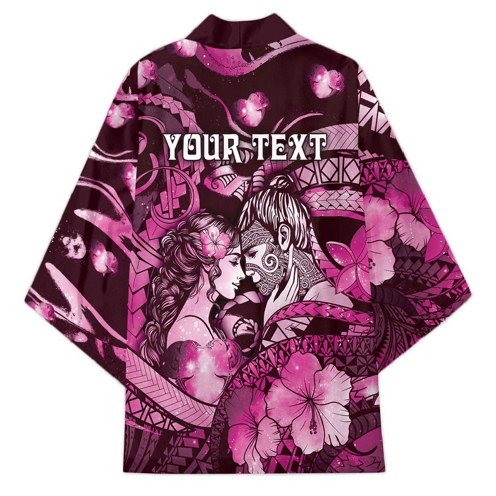 Personalised Maori Romantic Valentine Kimono The Hongi Kiss Pink Galaxy DT05 - Polynesian Pride
