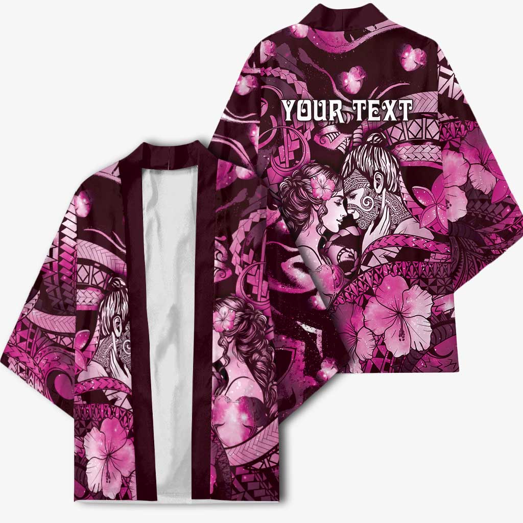 Personalised Maori Romantic Valentine Kimono The Hongi Kiss Pink Galaxy DT05 - Polynesian Pride