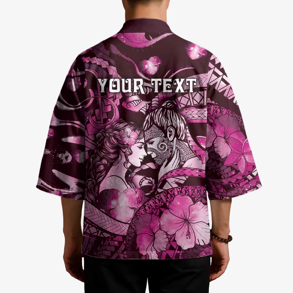 Personalised Maori Romantic Valentine Kimono The Hongi Kiss Pink Galaxy DT05 - Polynesian Pride
