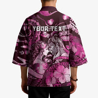 Personalised Maori Romantic Valentine Kimono The Hongi Kiss Pink Galaxy DT05 - Polynesian Pride