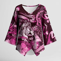 Personalised Maori Romantic Valentine Kimono Sleeve Blouse The Hongi Kiss Pink Galaxy DT05 Female Pink - Polynesian Pride
