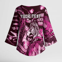 Personalised Maori Romantic Valentine Kimono Sleeve Blouse The Hongi Kiss Pink Galaxy DT05 - Polynesian Pride