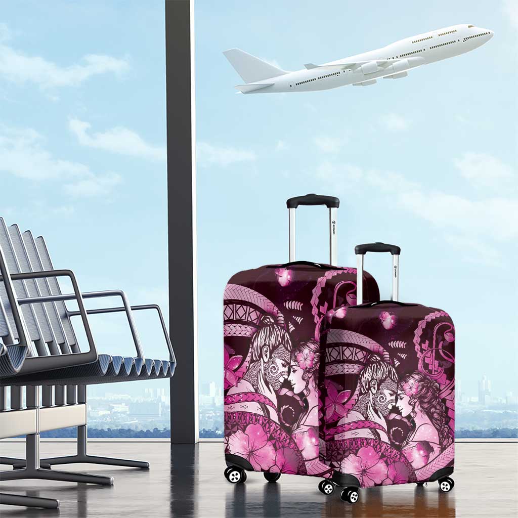 Maori Romantic Valentine Luggage Cover The Hongi Kiss Pink Galaxy DT05 - Polynesian Pride