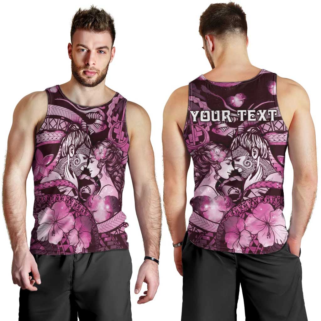 Personalised Maori Romantic Valentine Men Tank Top The Hongi Kiss Pink Galaxy DT05 - Polynesian Pride