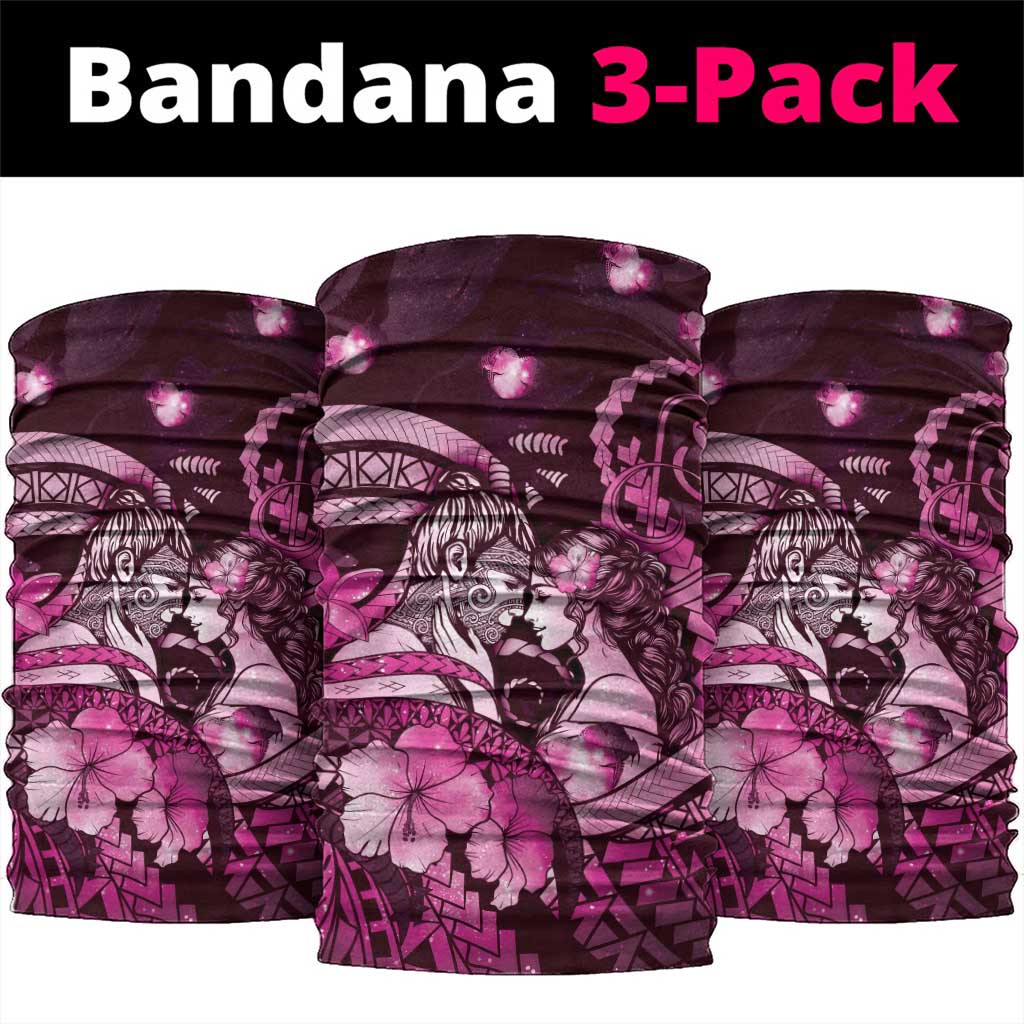 Maori Romantic Valentine Neck Gaiter The Hongi Kiss Pink Galaxy DT05 package One Size: 25*50cm Pink - Polynesian Pride