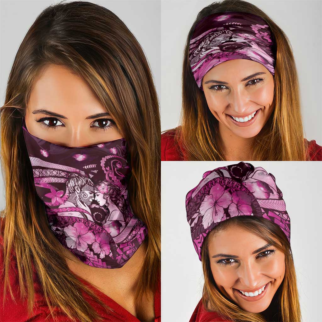 Maori Romantic Valentine Neck Gaiter The Hongi Kiss Pink Galaxy DT05 - Polynesian Pride