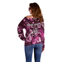 Personalised Maori Romantic Valentine Off Shoulder Sweater The Hongi Kiss Pink Galaxy DT05 - Polynesian Pride