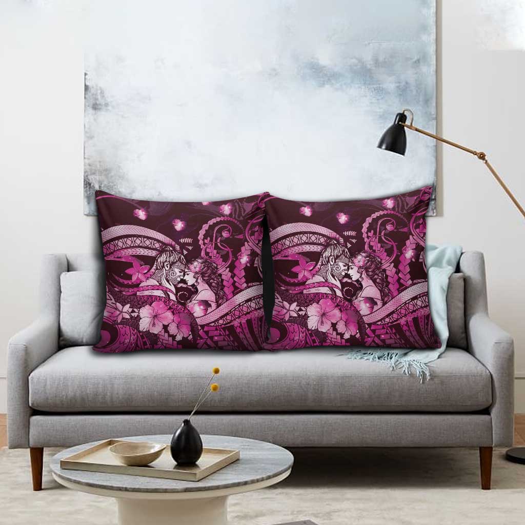 Maori Romantic Valentine Pillow Cover The Hongi Kiss Pink Galaxy DT05 - Polynesian Pride