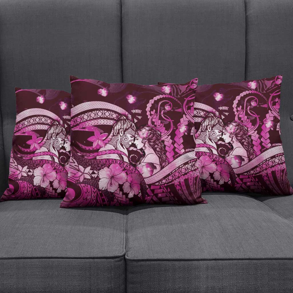 Maori Romantic Valentine Pillow Cover The Hongi Kiss Pink Galaxy DT05 - Polynesian Pride