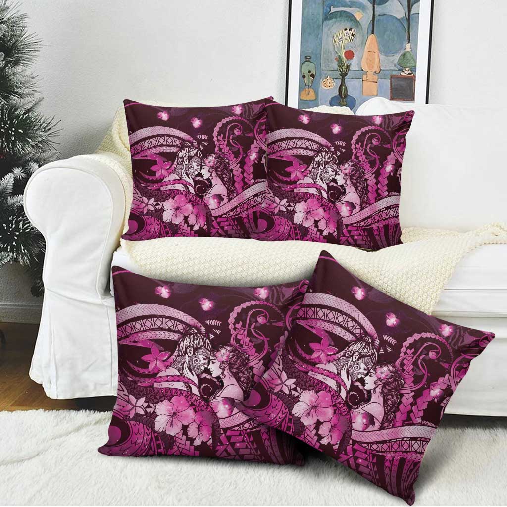 Maori Romantic Valentine Pillow Cover The Hongi Kiss Pink Galaxy DT05 - Polynesian Pride
