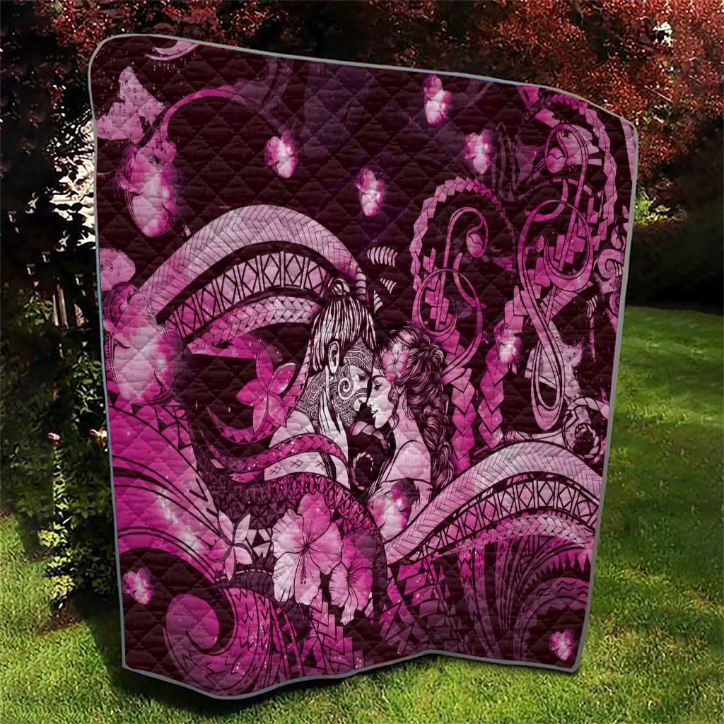 Maori Romantic Valentine Quilt The Hongi Kiss Pink Galaxy DT05 - Polynesian Pride