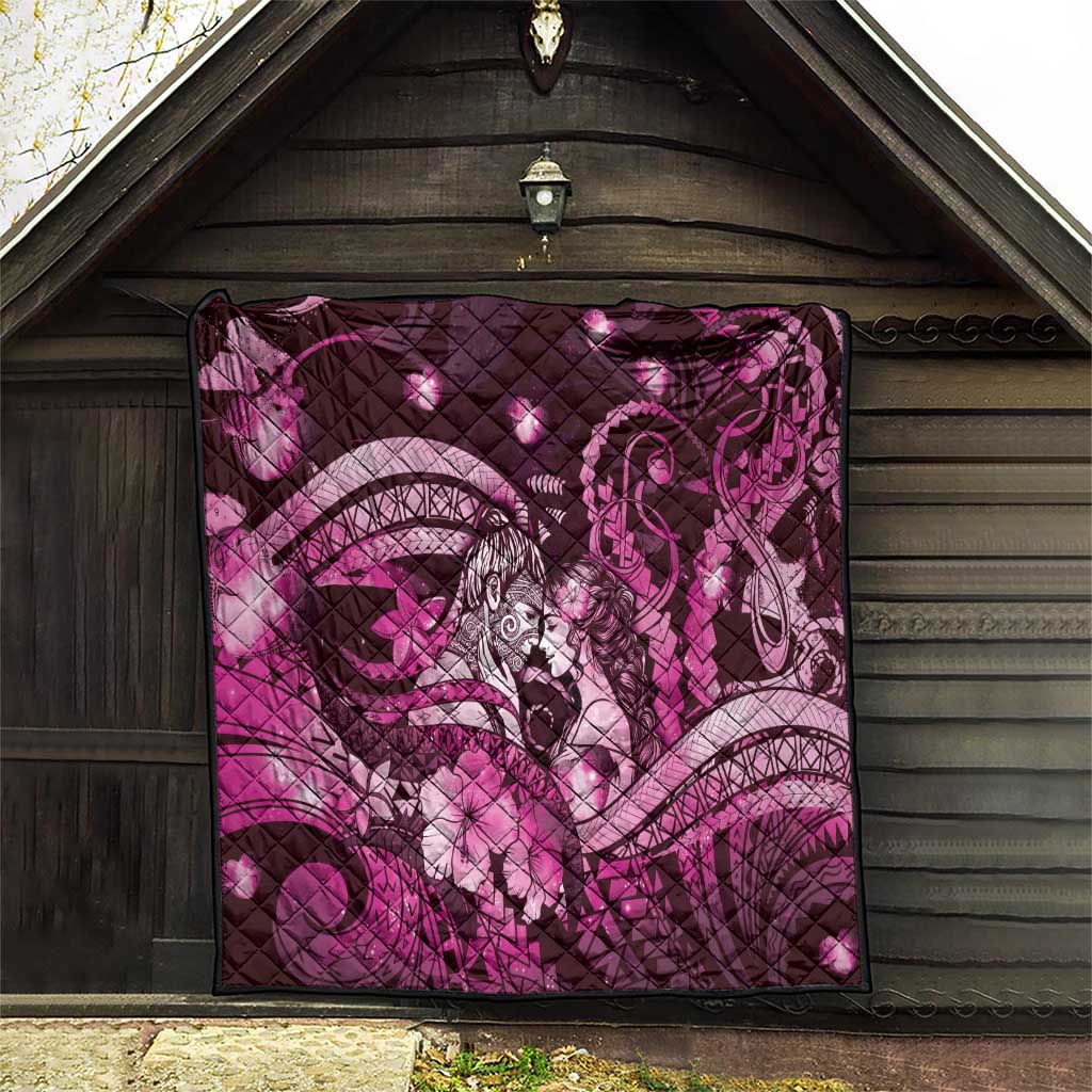 Maori Romantic Valentine Quilt The Hongi Kiss Pink Galaxy DT05 - Polynesian Pride