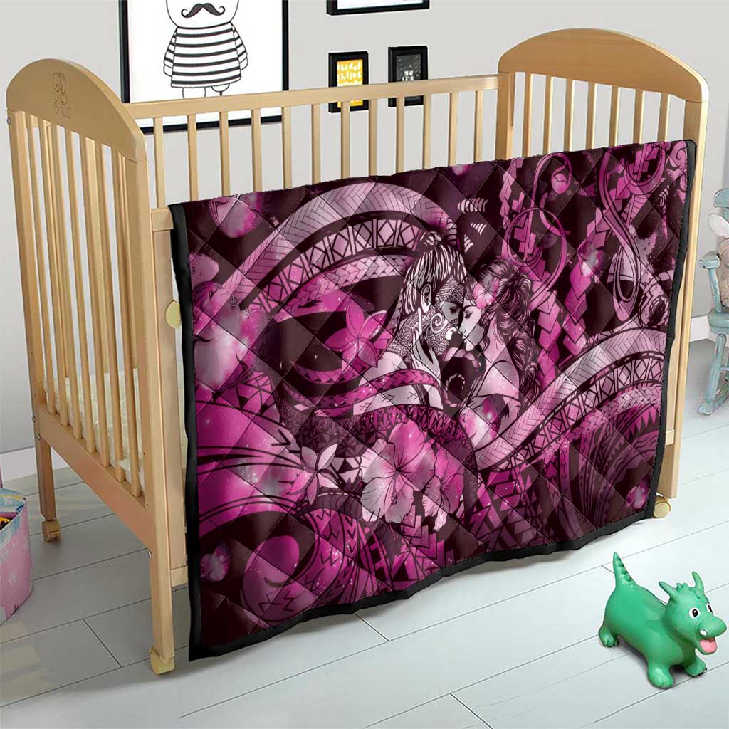 Maori Romantic Valentine Quilt The Hongi Kiss Pink Galaxy DT05 - Polynesian Pride