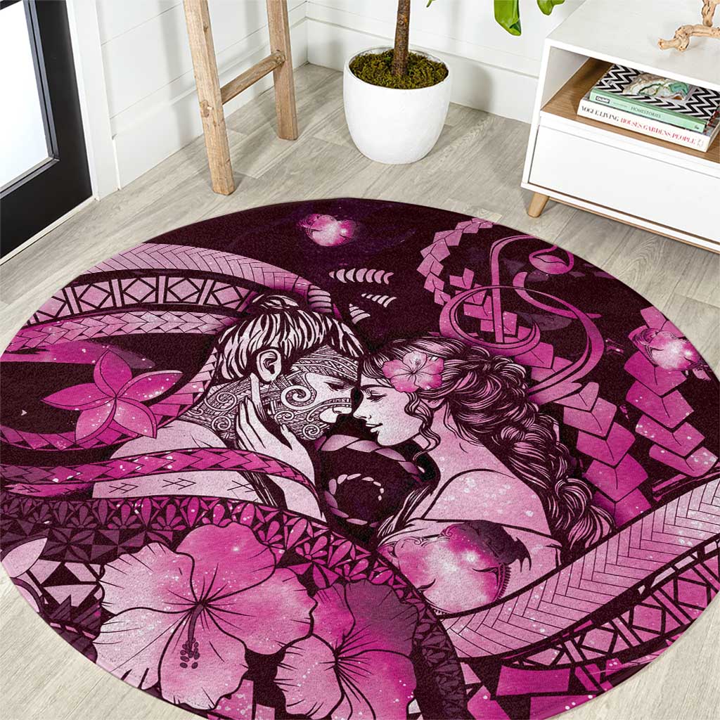 Maori Romantic Valentine Round Carpet The Hongi Kiss Pink Galaxy DT05 Pink - Polynesian Pride