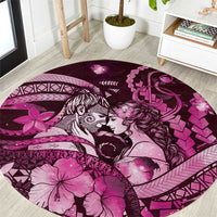 Maori Romantic Valentine Round Carpet The Hongi Kiss Pink Galaxy DT05 Pink - Polynesian Pride