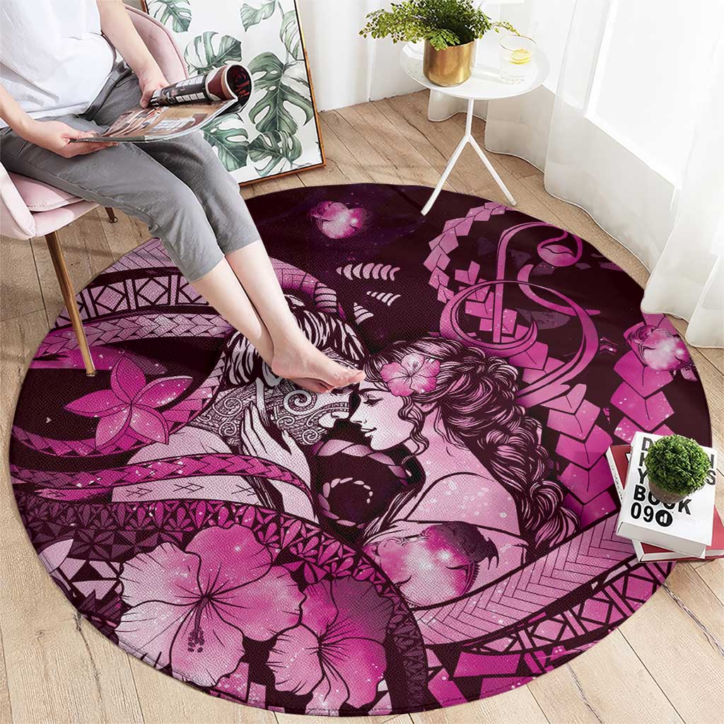 Maori Romantic Valentine Round Carpet The Hongi Kiss Pink Galaxy DT05 - Polynesian Pride