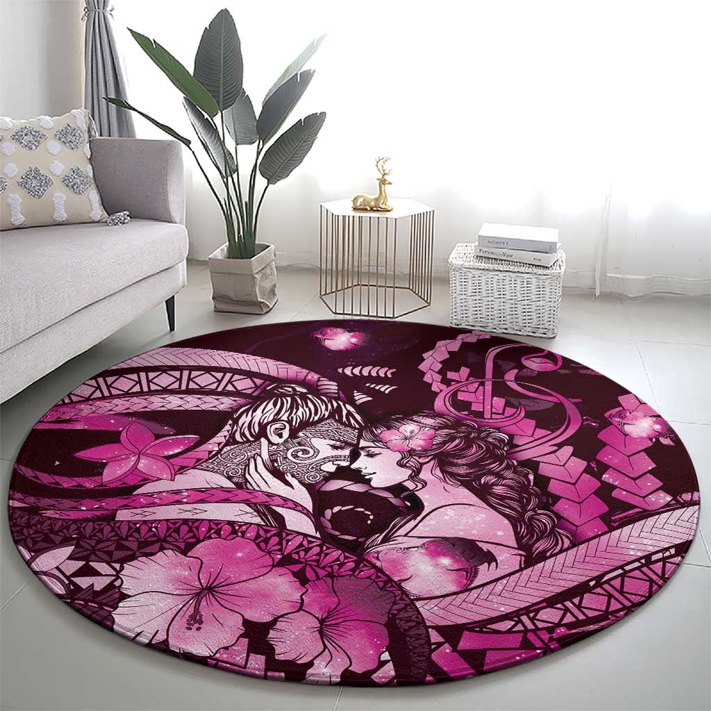 Maori Romantic Valentine Round Carpet The Hongi Kiss Pink Galaxy DT05 - Polynesian Pride