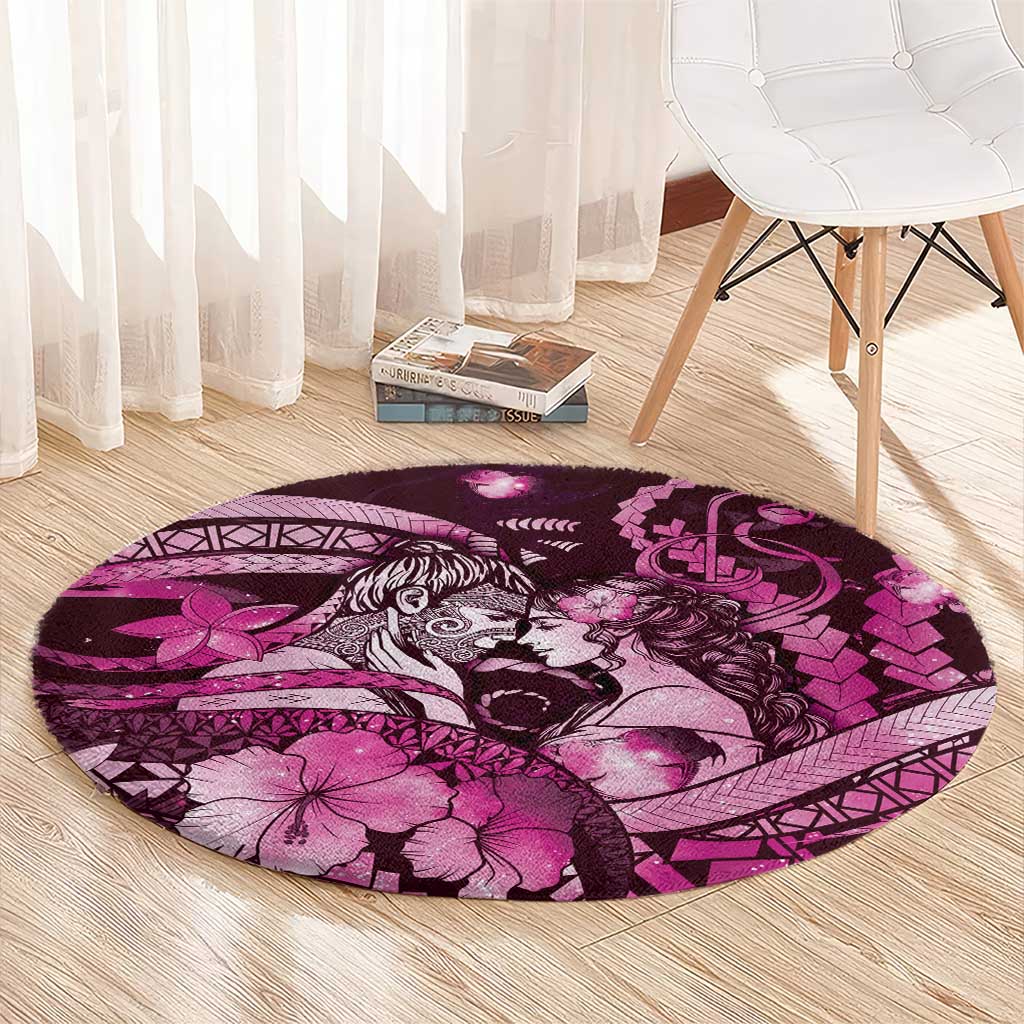 Maori Romantic Valentine Round Carpet The Hongi Kiss Pink Galaxy DT05 - Polynesian Pride